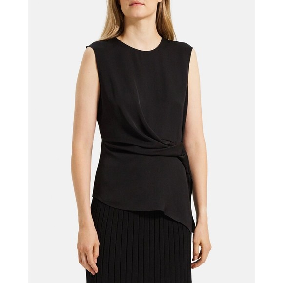 Theory Women Black Silk Twist Front Sleeveless Career Evening